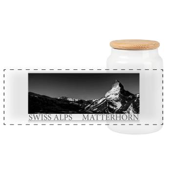 Matterhorn Swiss Alps - Panoramic Cookie Jar with Wooden Lid - white - Front