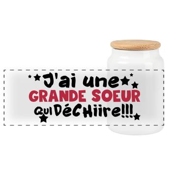 j'ai une grande soeur qui déchire - Boîte à biscuits avec couvercle en bois - blanc - Devant