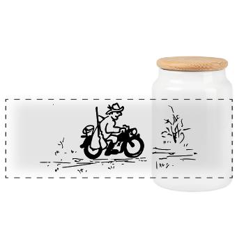 Hunters on tour - Panoramic Cookie Jar with Wooden Lid - white - Front