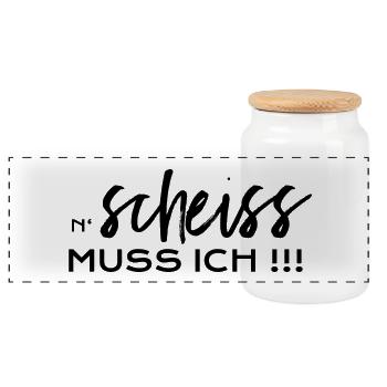 N' Scheiss muss ich!!! - Panorama Keksdose mit Holzdeckel - Weiß - Vorne