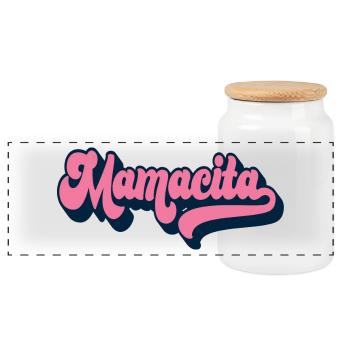 Mamacita Mother's Day Gift Spanish Mom Women - Panoramic Cookie Jar with Wooden Lid - white - Front