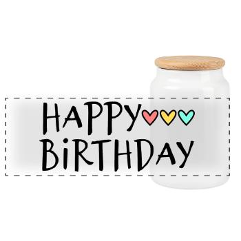 ANNIVERSARY. HAPPY BIRTHDAY. HAPPY BIRTHDAY. - Panoramic Cookie Jar with Wooden Lid - white - Front