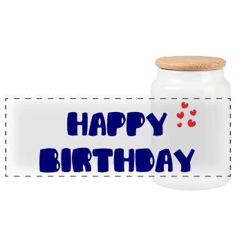 ANNIVERSARY. HAPPY BIRTHDAY. HAPPY BIRTHDAY. - Panoramic Cookie Jar with Wooden Lid - white - Front