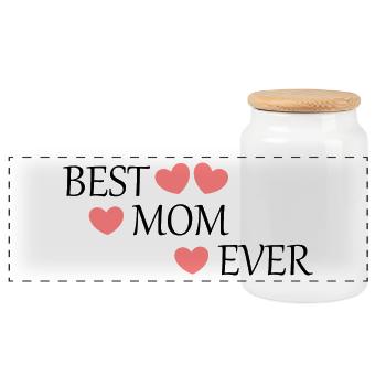 Saying Mother's Day Best Mom in the World Mother's Day Mom - Panoramic Cookie Jar with Wooden Lid - white - Front