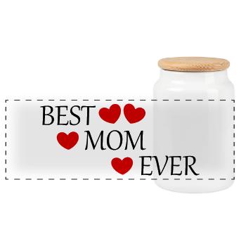 Saying Mother's Day Best Mom in the World Mother's Day Mom - Panoramic Cookie Jar with Wooden Lid - white - Front