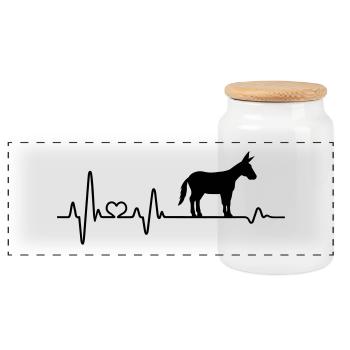 Donkey heartbeat Muli mule farm farmer - Panoramic Cookie Jar with Wooden Lid - white - Front