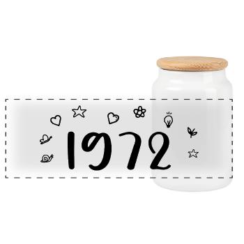 1972 Anniversary 1972 Retro 1972 - Panoramic Cookie Jar with Wooden Lid - white - Front