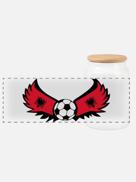 Soccer Albania - Panoramic Cookie Jar with Wooden Lid - white
