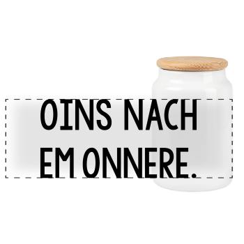 Oins nach em onnere Badisch Dialekt - Panorama Keksdose mit Holzdeckel - Weiß - Vorne
