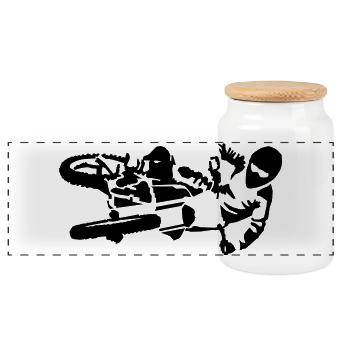 motorrad_12 - Panoramic Cookie Jar with Wooden Lid - white - Front