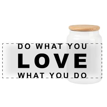 Affirmation: "do what you LOVE what you do" - Panorama Keksdose mit Holzdeckel - Weiß - Vorne