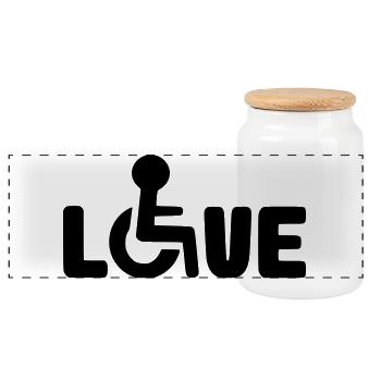 Wheelchair Love # - Panoramic Cookie Jar with Wooden Lid - white - Front