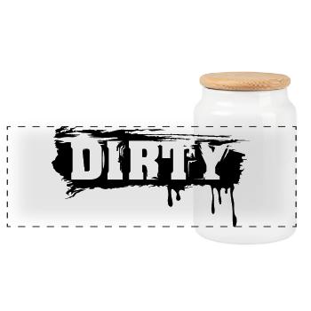 dirty brush symbol Logo dirt used look - Panoramic Cookie Jar with Wooden Lid - white - Front