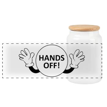 Hands Off / Don't Touch Warning - Panoramic Cookie Jar with Wooden Lid - white - Front