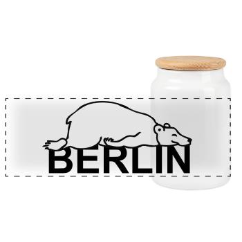 Berlin The lazy Paule Germany Berlin Bear - Panoramic Cookie Jar with Wooden Lid - white - Front