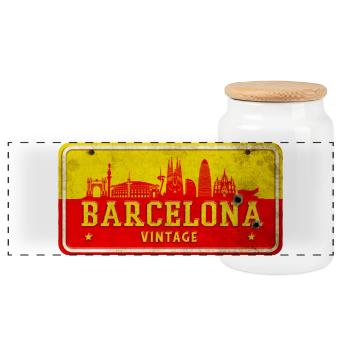Enseigne vintage Barcelone Espagne - Boîte à biscuits avec couvercle en bois - blanc - Devant