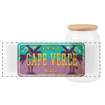 Signe vintage palmier du Cap-Vert - Boîte à biscuits avec couvercle en bois - blanc - Devant