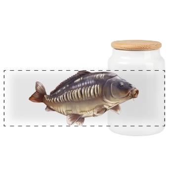 Mirror Carp Fishing Design Realistic Angler  - Panoramic Cookie Jar with Wooden Lid - white - Front
