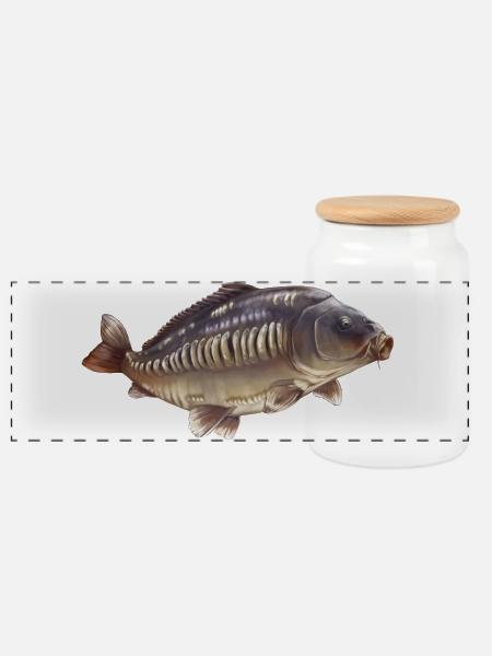Spiegelkarpfenfischen-Design Realistischer Angler - Panorama Keksdose mit Holzdeckel - Weiß
