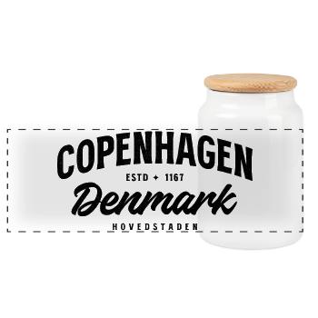 Copenhagen Denmark – Vintage City Design - Panoramic Cookie Jar with Wooden Lid - white - Front