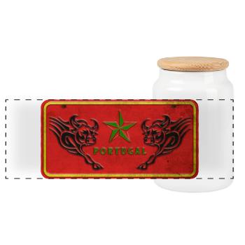 portugal bull shield - Panoramic Cookie Jar with Wooden Lid - white - Front