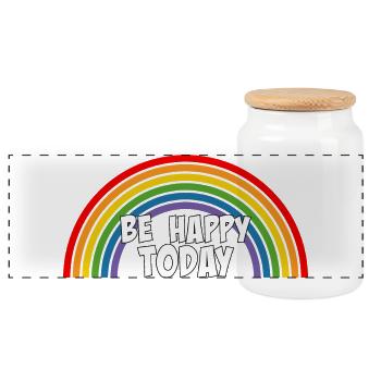 Regenbogen be happy today white - Panorama Keksdose mit Holzdeckel - Weiß - Vorne