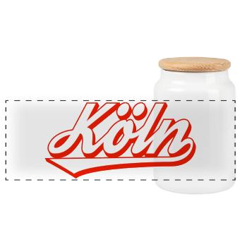 Design de lettrage en cologne avec contour rouge - Boîte à biscuits avec couvercle en bois - blanc - Devant
