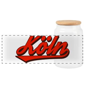 Köln Retro Script Logo Rot - Panorama Keksdose mit Holzdeckel - Weiß - Vorne