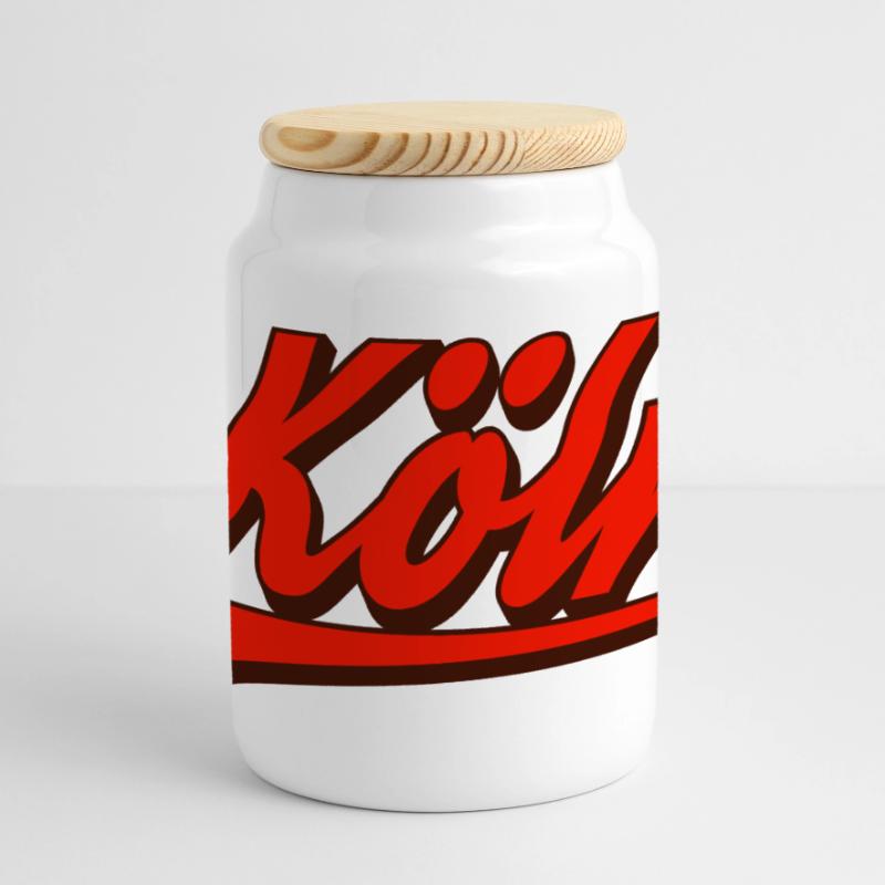 Cologne Retro Script Logo Red Panoramic Cookie Jar with Wooden Lid