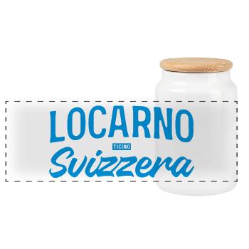 Locarno Blau Handlettering Schweiz - Panorama Keksdose mit Holzdeckel - Weiß - Vorne