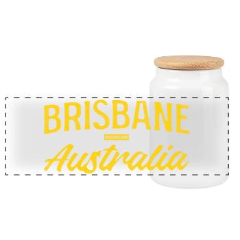 Brisbane Australien Gelb Typografie - Panorama Keksdose mit Holzdeckel - Weiß - Vorne