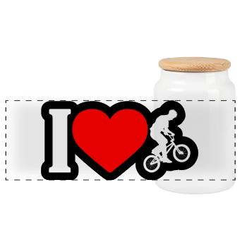 I Heart Bike Silhouette - Panoramic Cookie Jar with Wooden Lid - white - Front