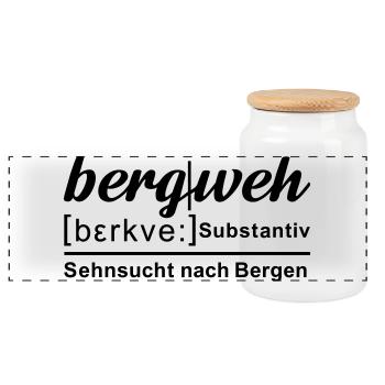 bergweh - Definition wie im Duden - Panorama Keksdose mit Holzdeckel - Weiß - Vorne