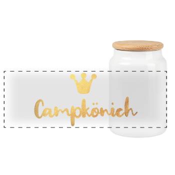 Camping King Gold Camper Luxury Glamping Crown - Boîte à biscuits avec couvercle en bois - blanc - Devant
