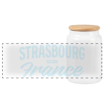 Strasbourg France Vintage Script - Panoramic Cookie Jar with Wooden Lid - white - Front
