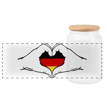 Germany Flag Hands Heart Shape - Panoramic Cookie Jar with Wooden Lid - white - Front
