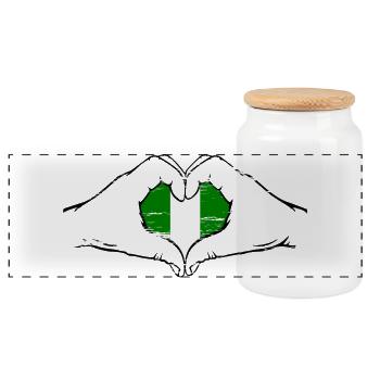 Nigeria Flag Heart Shape Used - Panoramic Cookie Jar with Wooden Lid - white - Front