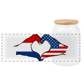 Holland USA Herzform mit Hände - Panorama Keksdose mit Holzdeckel - Weiß - Vorne