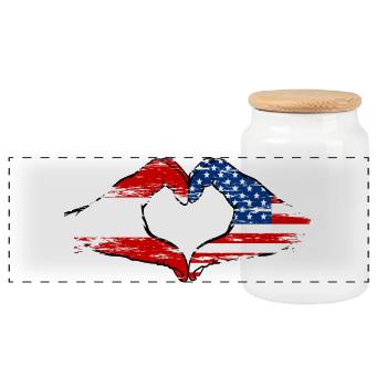 Austria USA heart shape with hands used - Panoramic Cookie Jar with Wooden Lid - white - Front