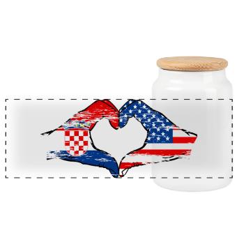 Kroatien USA Herzform mit Hände used - Panorama Keksdose mit Holzdeckel - Weiß - Vorne