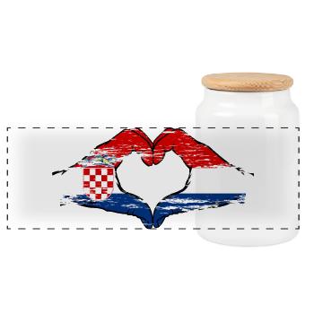 Kroatien Holland Herzform mit Hände used - Panorama Keksdose mit Holzdeckel - Weiß - Vorne