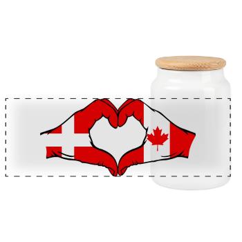 Denmark Canada Heart Shape with Hands - Panoramic Cookie Jar with Wooden Lid - white - Front