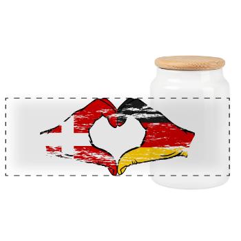 Denmark Germany Heart Shape with Hands Used - Panoramic Cookie Jar with Wooden Lid - white - Front