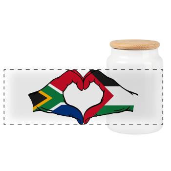 South Africa Palestine Flag Hands Heart Shape - Panoramic Cookie Jar with Wooden Lid - white - Front