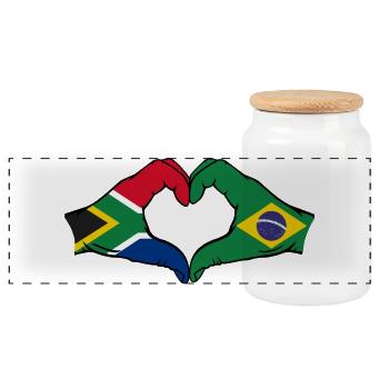 Afrique du Sud Brésil Drapeau Mains Forme De Coeur - Boîte à biscuits avec couvercle en bois - blanc - Devant