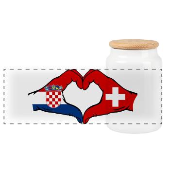 Croatie Suisse Drapeau Mains Coeur Forme - Boîte à biscuits avec couvercle en bois - blanc - Devant