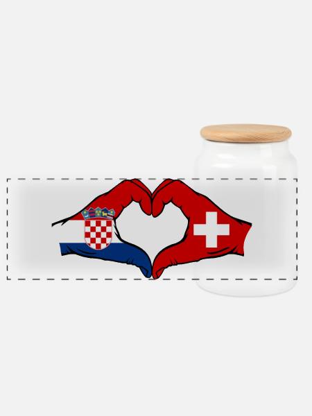 Kroatien schweiz Flagge Hände Herzform - Panorama Keksdose mit Holzdeckel - Weiß