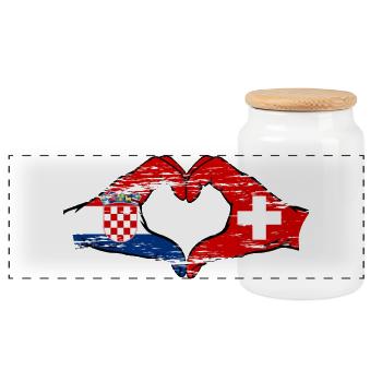 Croatie Suisse Drapeau Mains Coeur Forme Utilisé - Boîte à biscuits avec couvercle en bois - blanc - Devant