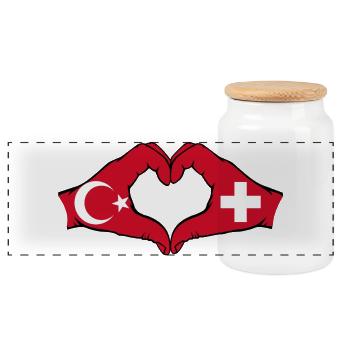 Turquie Suisse Drapeau Aiguilles Forme de coeur - Boîte à biscuits avec couvercle en bois - blanc - Devant