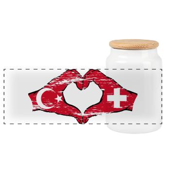 Turquie Suisse Drapeau Mains Coeur Forme Utilisé - Boîte à biscuits avec couvercle en bois - blanc - Devant